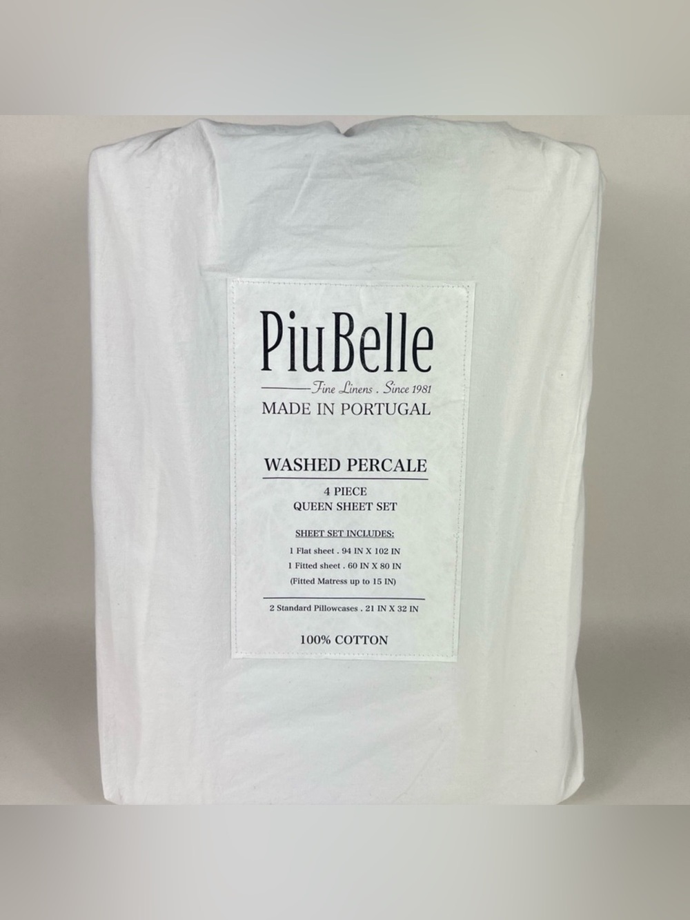 PiuBelle Washed Percale Sheet Set - queen/White
